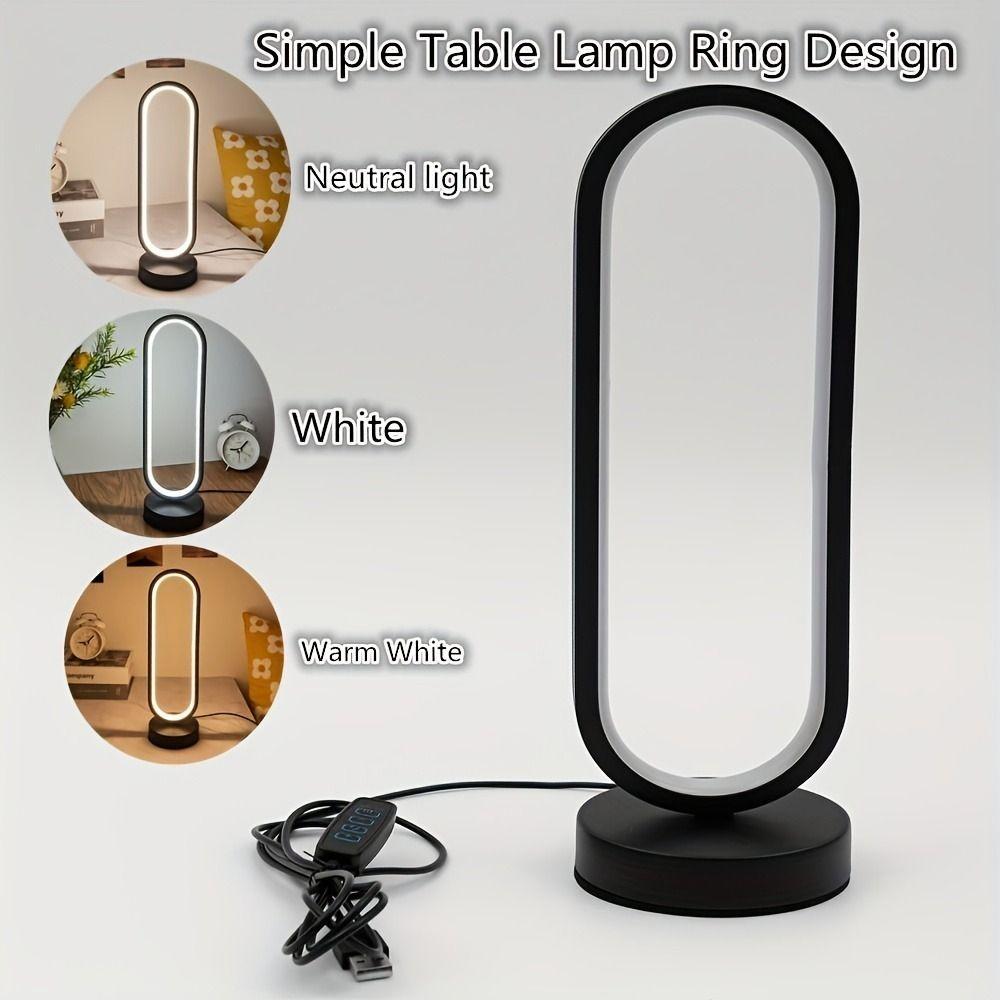 Portable USB-Powered LED Desk Lamp 3-color Dimming Eye-Care Bedside Lamp Ring-shaped Table Lamp Living Room