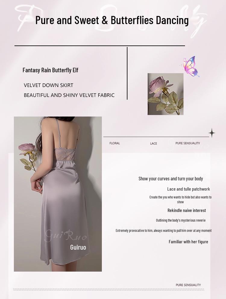 Silky Satin Lace Pajama Set with Chest Pad and Outer Robe - P4105