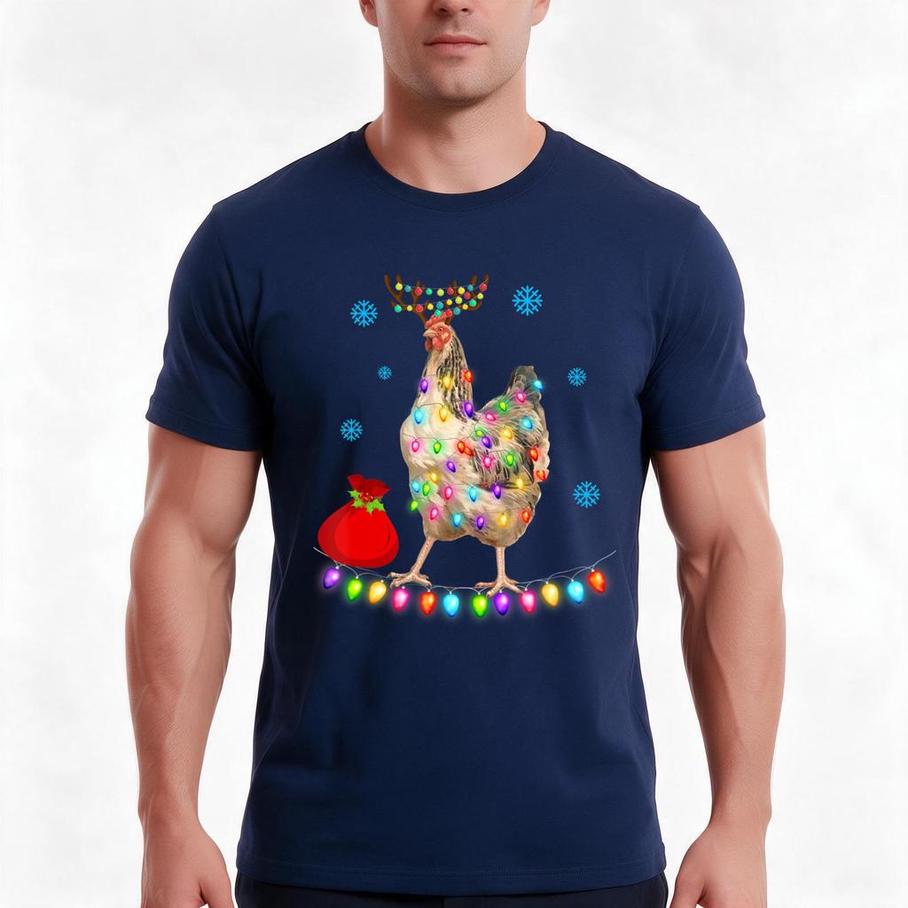 Chicken Christmas Santa Reindeer Lights Farmer Pajamas Tshirt Summer Casual Cotton Tee Oversized Streetwear Tops 100 Cotton