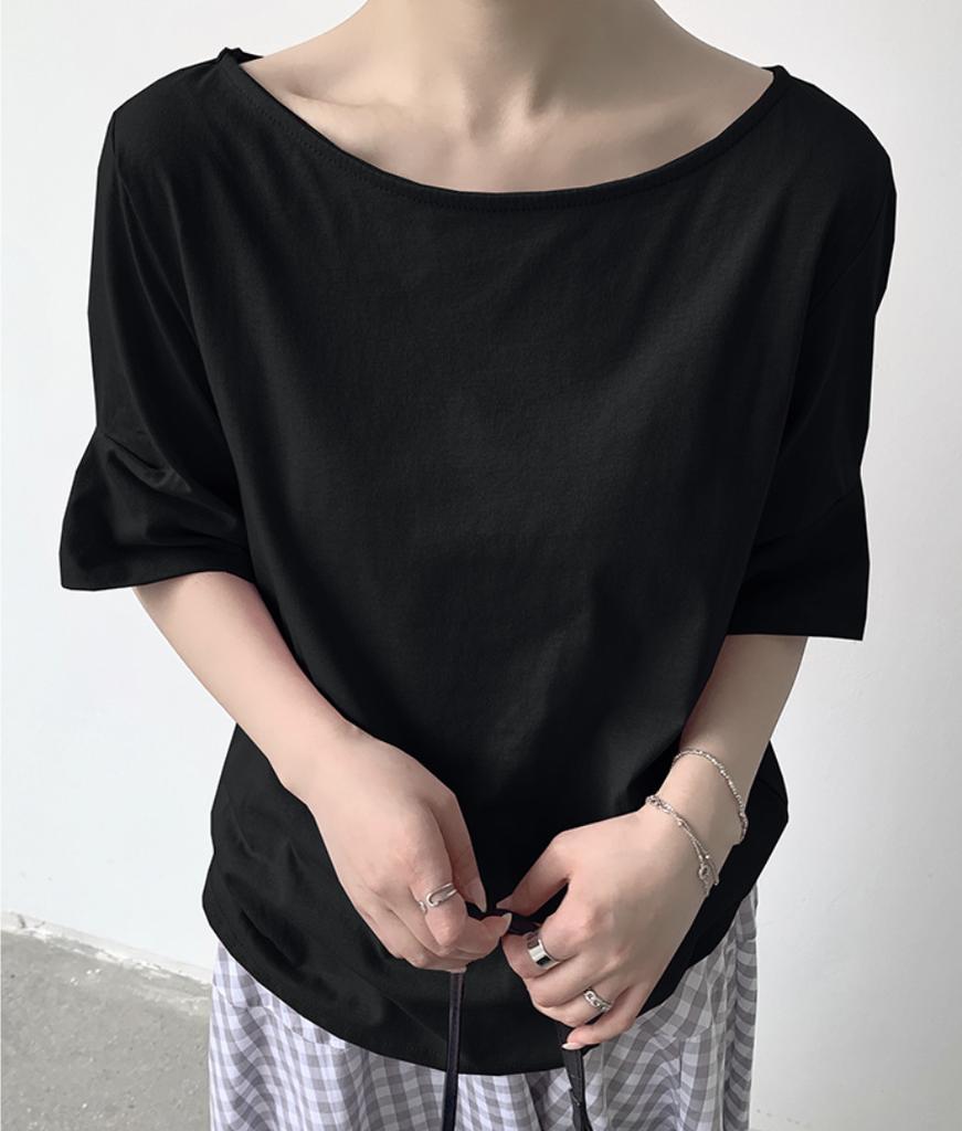 Cotton Blends T-shirt for Women Summer Japanese Solid Color Round Neck Flared Sleeve Basic Elegant Top