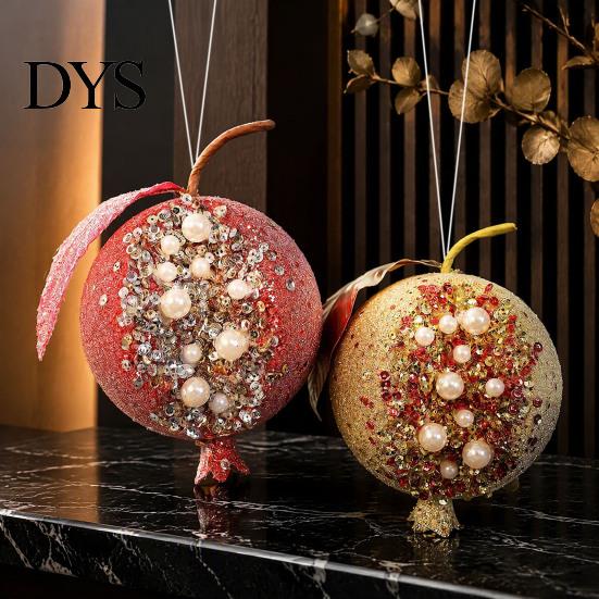 Sparkling Foam Ornaments Handmade Glitter Christmas Tree Pendant, Imitation Pearls Pomegranate Shaped Decorative Wedding Table Centerpieces