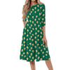 Casual Mid-Length Dress with Round Neck and Three-Quarter Sleeves Featuring Beer Glass Print Suitable for Everyday Wear and Events