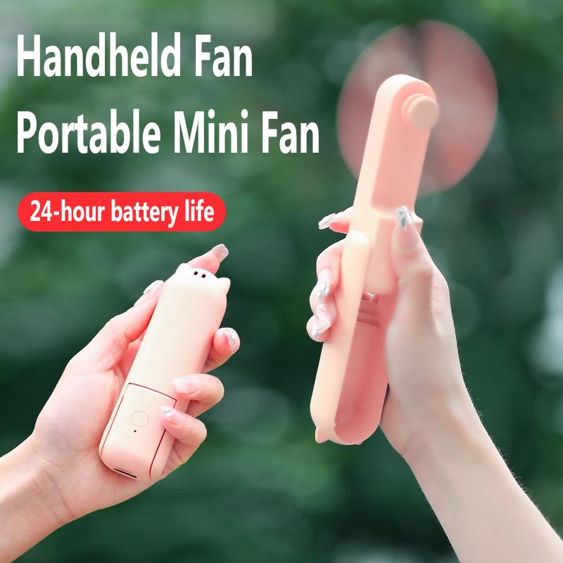 Summer Handheld Fan With Long Battery Life 2-in-1 Mini Fan USB Charging Portable Folding Fan Office Student Small Electric Fan