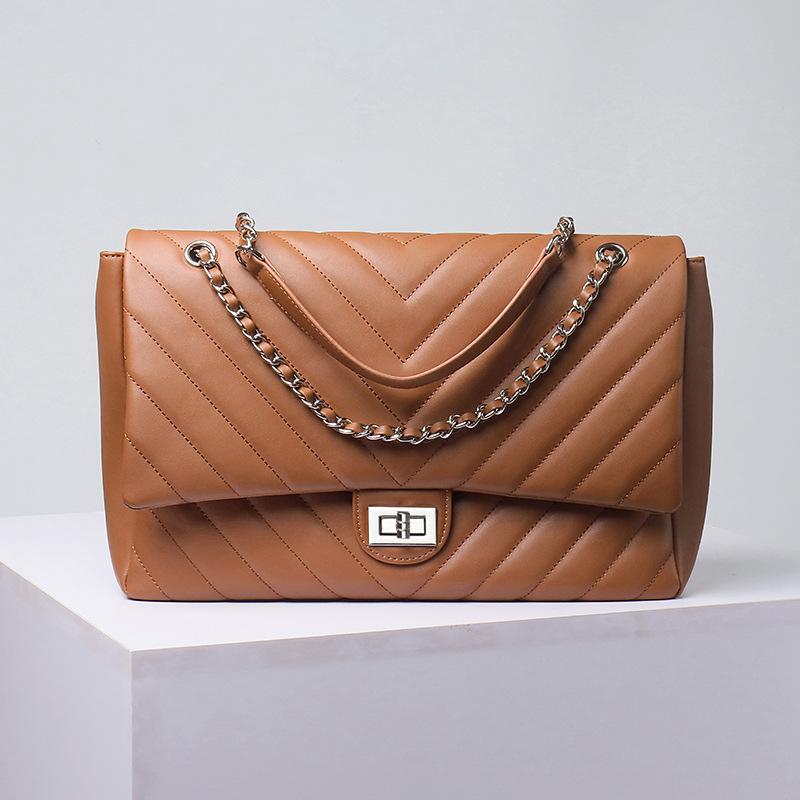 Vendita diretta in fabbrica borsa a tracolla a catena rombica in pelle di mucca borsa tote di grande capacità borsa a spalla messenger da donna in vera pelle per pendolari