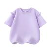 2025 Summer Korean Style Girls' Cotton Ruffle T-Shirt - Round Neck, Short Sleeve, Solid Color, Cute Undershirt.