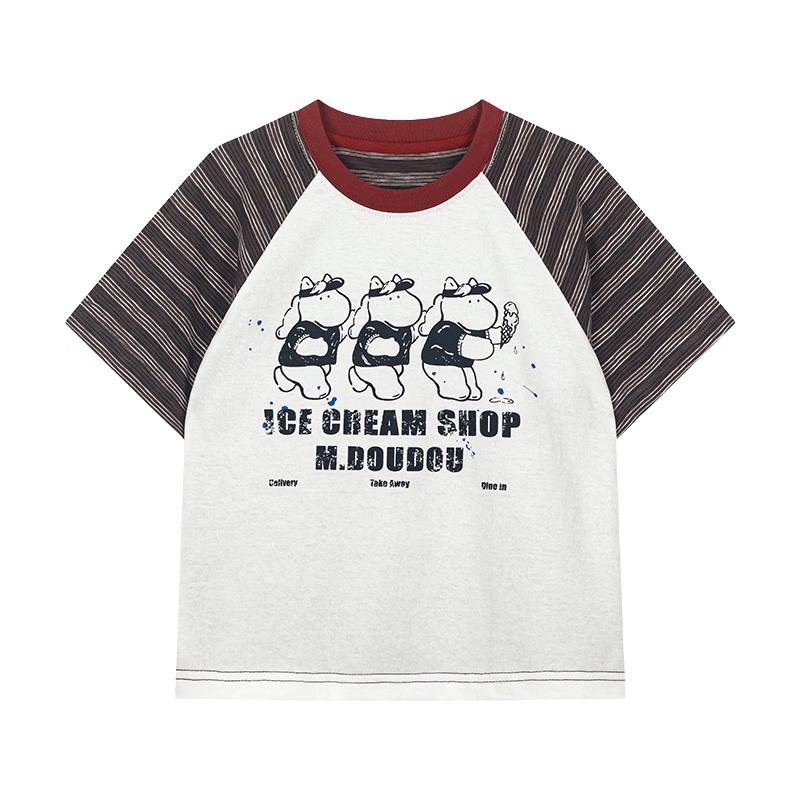 M.Latin Boys 2026 Summer Striped Short-Sleeve T-Shirt EU 35 грязно-белый