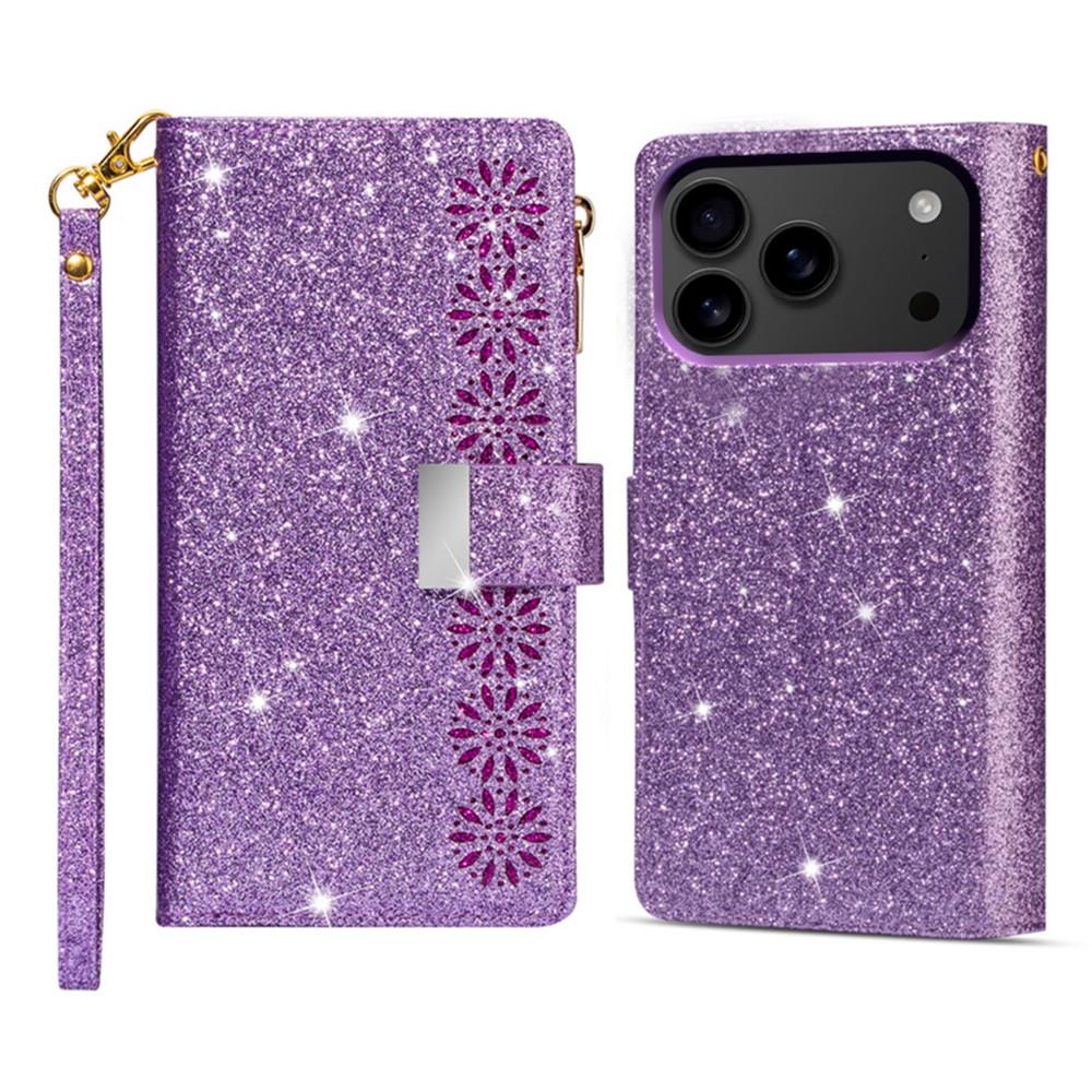 For iPhone 17 Pro Case Starry Sky Carving Leather Wallet Phone Cover with Wrist Strap