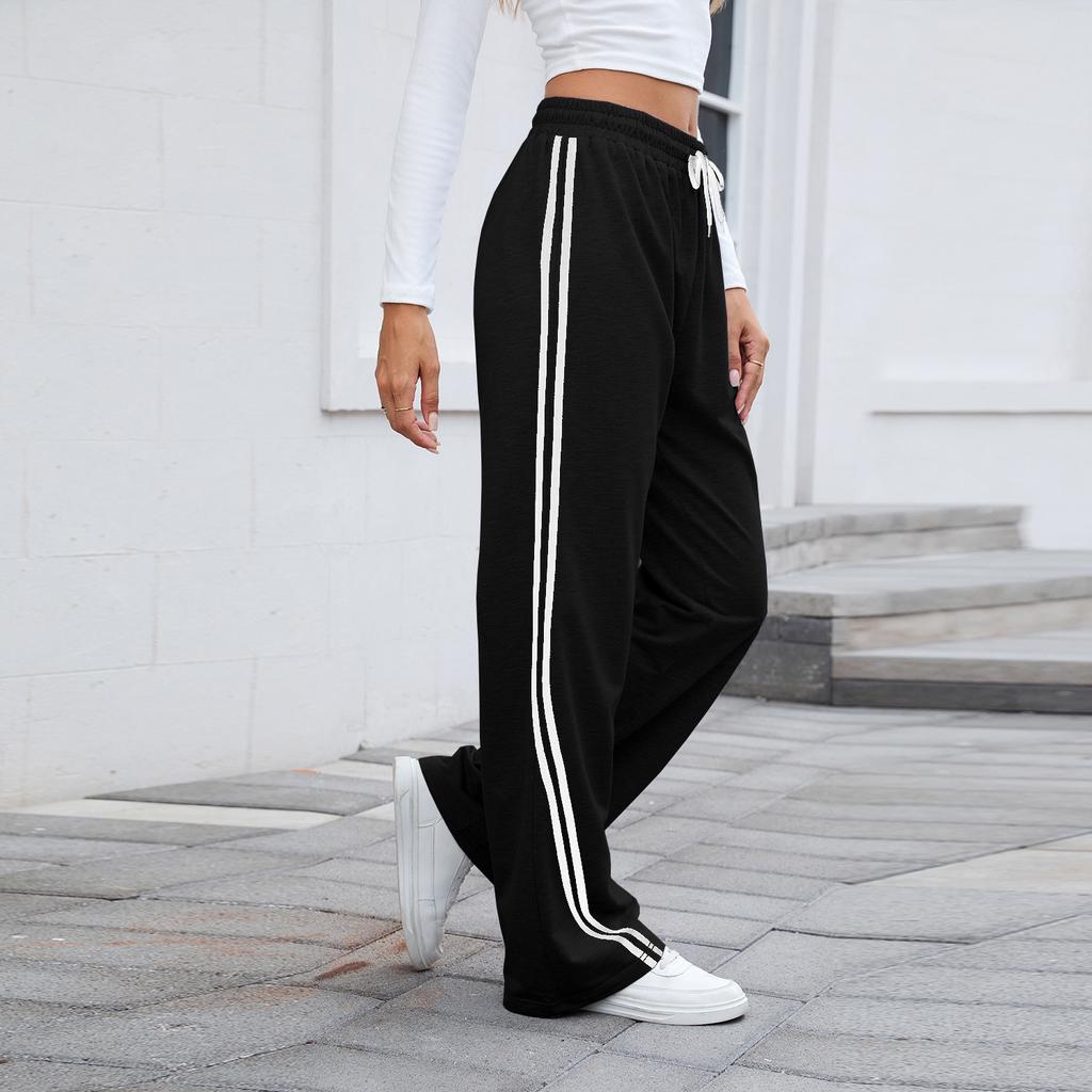 European and American Women's Autumn and Winter Loose Straight Wide-leg Pants with Tie Casual Sweatpants Trousers