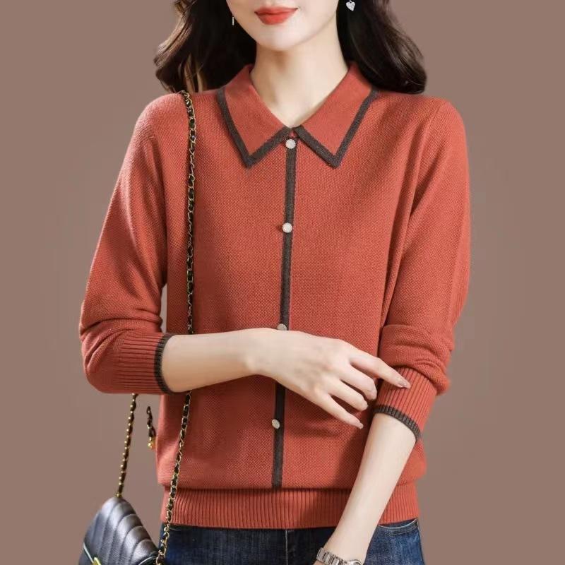 Mom's autumn clothes new early autumn doll collar sweater thin spring and autumn lapel collar long-sleeved knitted bottoming shirt women