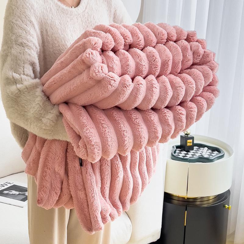 Double-Sided Plush Rabbit Winter Blanket - Soft Coral Fleece for Office, Sofa, or Bed