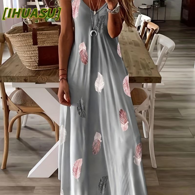 IHUASU Fashion Summer Spring Sleeveless V-Neck Casual Dresses International Design