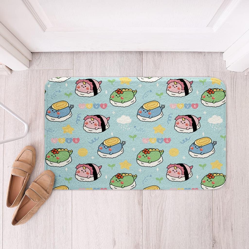 Cute Sushi Area Rug Kawaii Japanese Delicious Food Carpet Cartoon Sushi Pattern Floor Mat For Bathroom Decor Non Slip Doormat