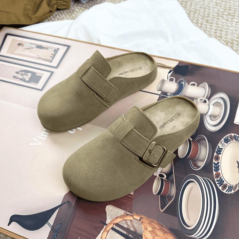 

2025 new European goods step on shit matte Birkenstocks thick-soled soft leather soft-soled low-top women s Birkenstocks slippers trendy step by step 40 хаки