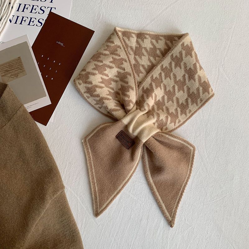 Korean Style High end White collar Houndstooth Scarf for Women in Autumn and Winter Imitation Cashmere Small Neck Scarf  Versatile  Warm and Versatile