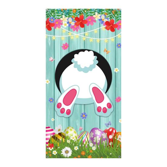 Ostern Türbanner Frühlingshase Karotte Eier Veranda Schild Große Haustür Wand Kulisse für Innen Außen Frühlingsfest Dekoration Fotokabine Requisiten
