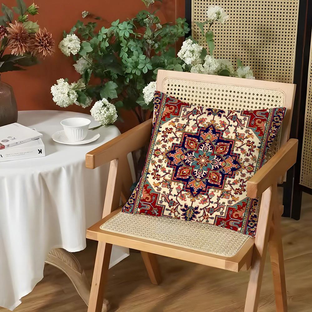 Classic Persian Pattern Cushion Cover Silky Short Plush Invisible Zipper Dustproof Sofa Pillow Case for Home Decor