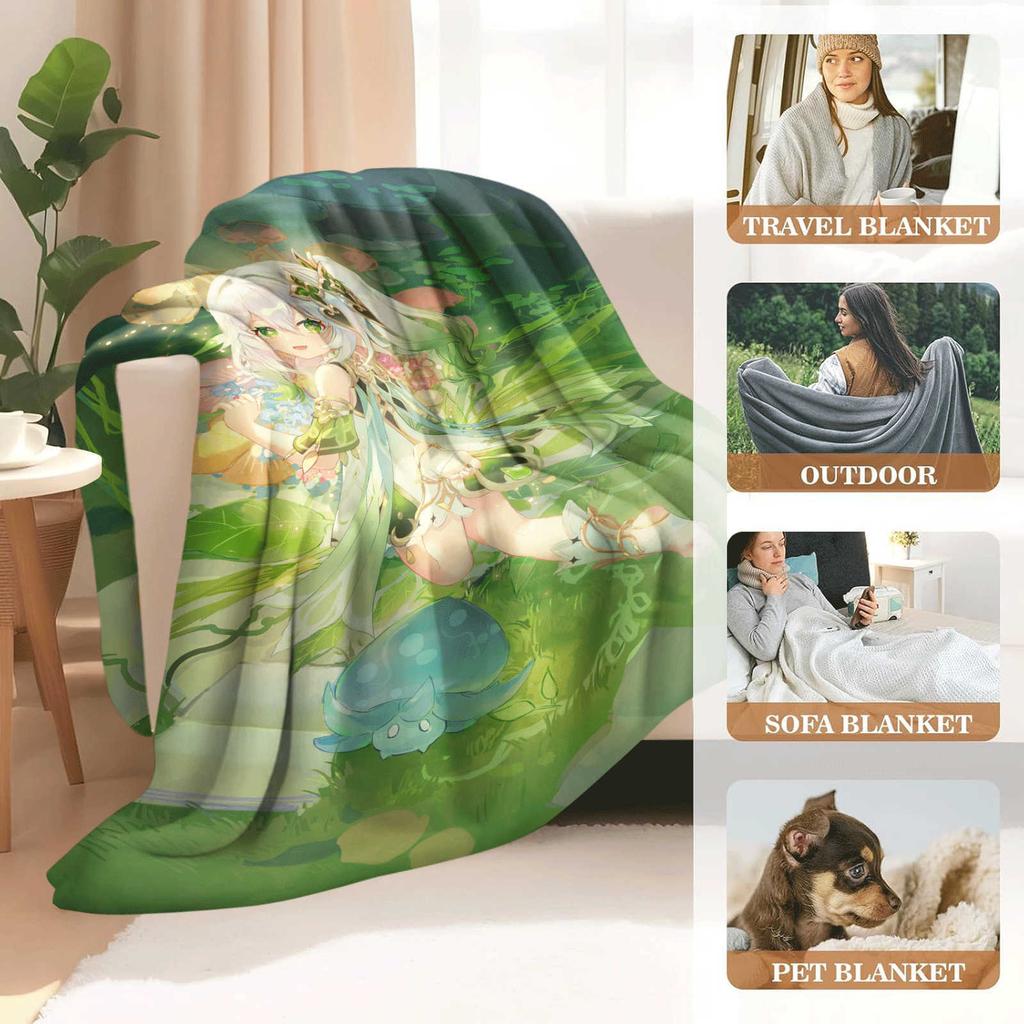 Game Genshin Impact Nahida Green Flannel Blanket Cover Warmth Soft Anime Blanket Multifunctional Decor Home Universal Blankets