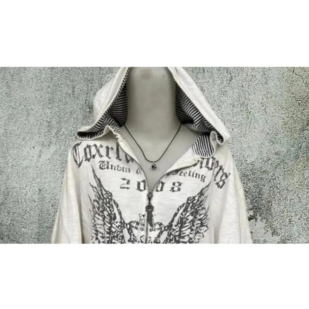 VAYLA Vintage Sweatshirts Women's Clothes White Print Tunic Hooded Y2k Coat Streetwear Fashion Casual Hoodies Tops Ropa Mujer