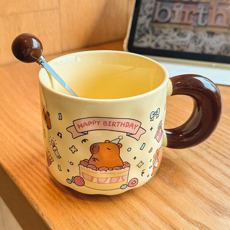 Cute Cartoon Ceramic Mug with Lid for Girls, Girlfriends, Birthday Gifts, Children's Gifts, Practical Cups, Gift Box.