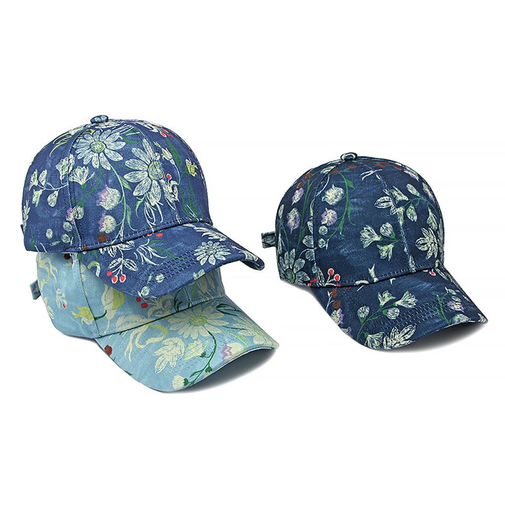 Lässige Sport-Baseballkappe Ethnischer Stil Blumendruck Hardtop-Baseballkappe für Outdoor-Angeln Camping