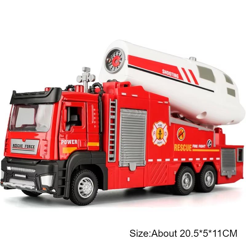 1:32 Scale Container Truck Fire Trucks Model Car Toy Pull Back Music Light Metal Diecast Doors Opened Vehicles Toys for Kid Gift