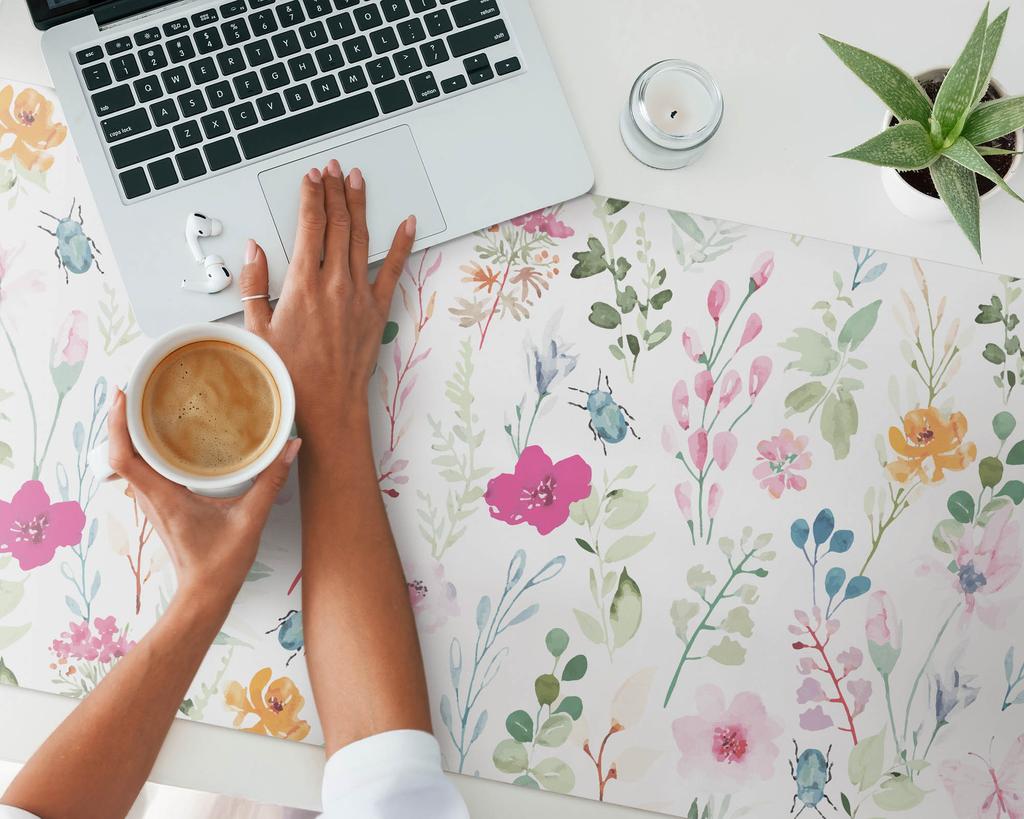 Protective Decorative Mat for Office Table, Floral Vintage Pattern, 120x60 cm