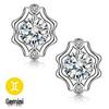 White Copper Silver-Plated Retro Zodiac Stud Earrings with Zircon Stones