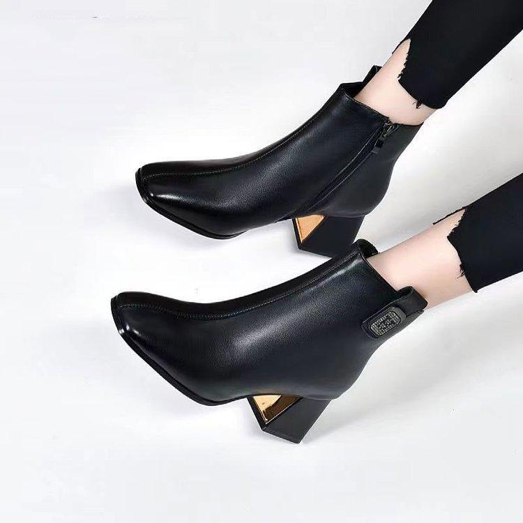 Martin boots women's thick heel short boots soft leather winter high heel black medium heel mother leather shoes foreign style