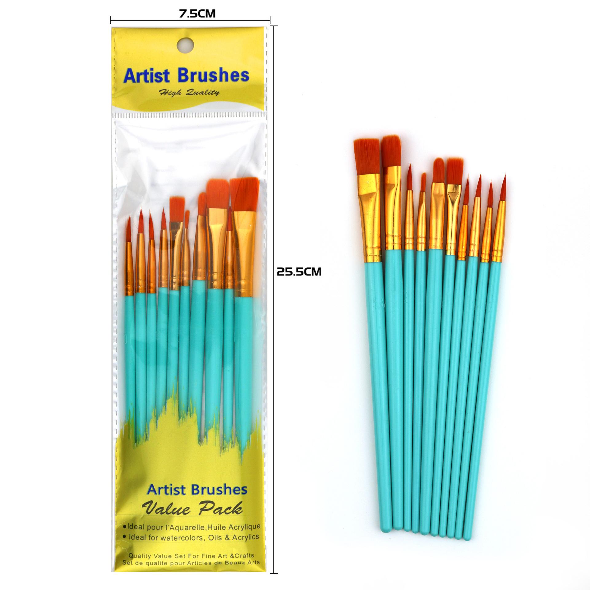 

Набор из 10 кистей, пластиковый стержень, нейлоновая ручка для волос, ручка для масляной живописи, акриловая гуашь, ручка для ручной росписи