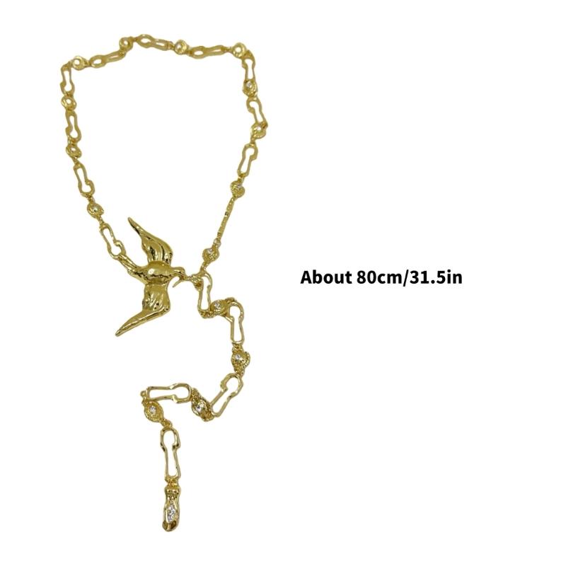 Elegant Gold Plated Peace Bird Charm Sweater Chain 80cm Length Retro Long Necklace Jewelry For Layering Outfits