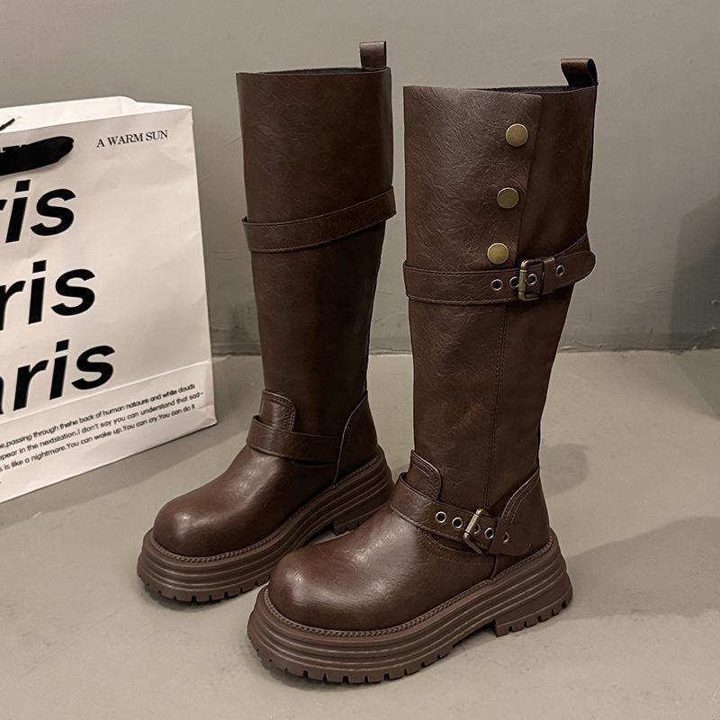 Thick-soled two-wear British Martin boots women's 2025 autumn and winter new Maillard medium boots small height-increasing women's boots