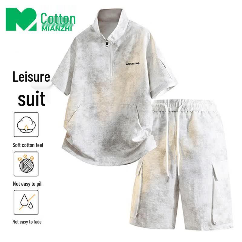 

Men s Stand Collar Short-Sleeve T-Shirt & Shorts Sport Set M