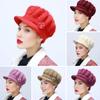 Women Knitting Hat Extended Brim Thickened Plush Winter Hat Solid Color Flower Decor Warm Hat Fashion Accessories