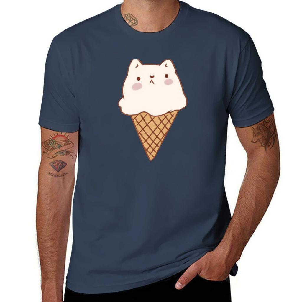 Ice Cream Cat Tshirt Big Size Short Sleeve Tee For Unisex