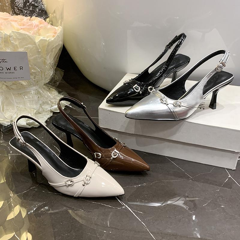 Fashion 2025 Summer New Fashion Women's Sandals Pointed Toe High Heels Sandals Bow Comfortable Patent Leather Women's Shoes Sandalias