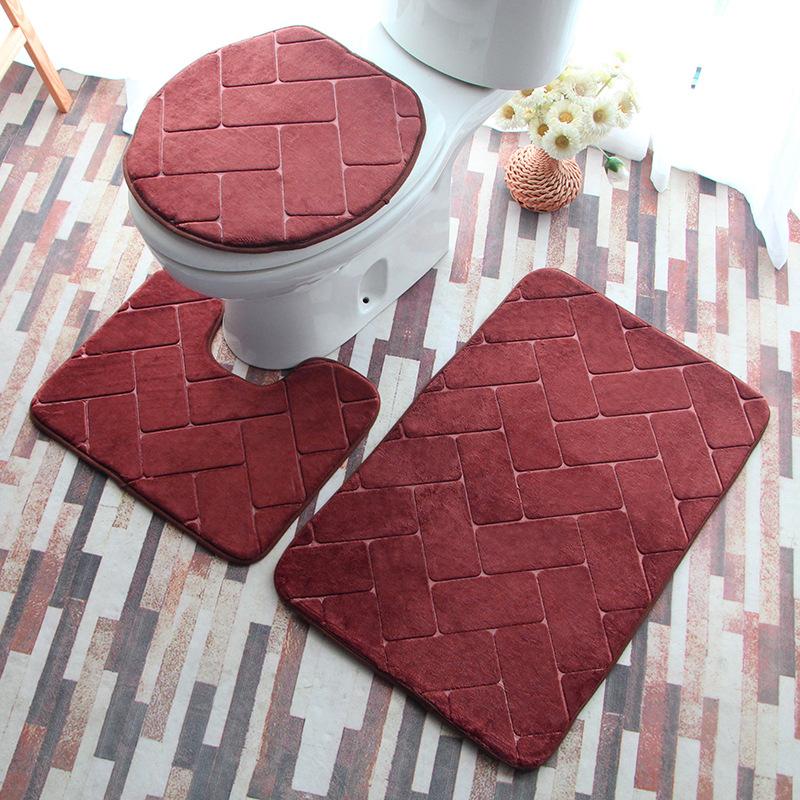 3PCS Home Bathroom Bath Mat Set Toilet Mat Non-slip Bath Mat Bathroom Carpet Shower Carpet Set Toilet Cover Floor Mat