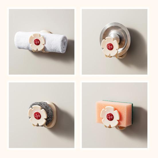 Stojan na houbičky a utěrky s bezzávrtným lepicím upevněním Kuchyňské a koupelnové dřezy Design s odtokem Květinový tvar Úložný organizér