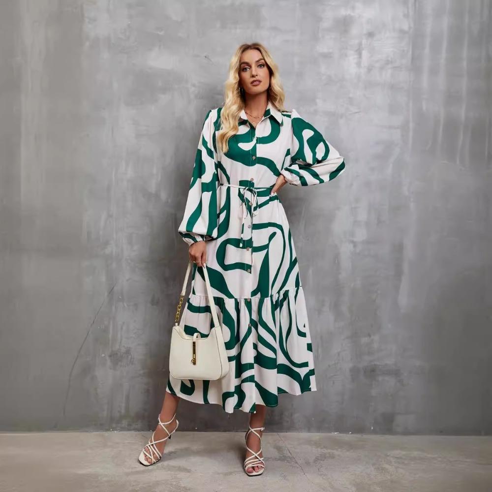 

Весна и осень модное повседневное свободное платье-рубашка на шнуровке для женщин XL зелёный