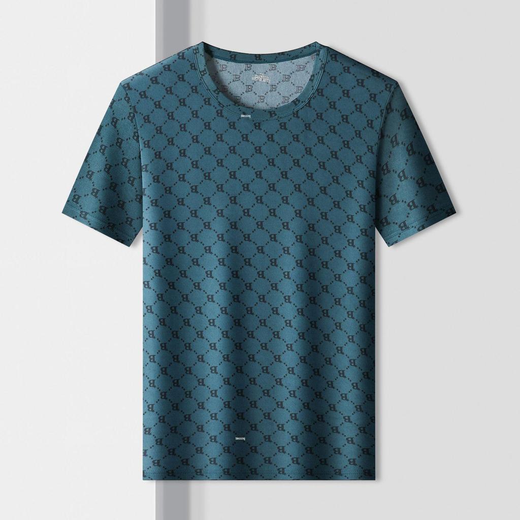 Herren Sommer Eis Seide Buchstaben B Print T-Shirt und Shorts Set - Leicht, Weich, Bequem, Kurzarm.