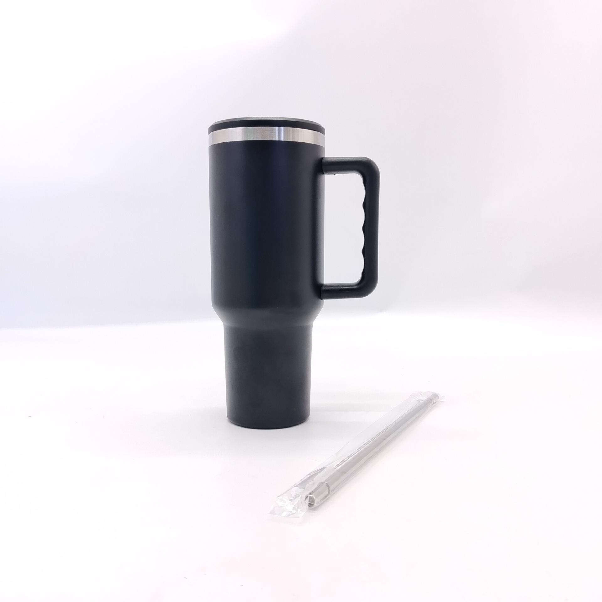 Third Gen 40oz Solid Color Stainless Steel Thermos Cup with Handle and Straw for Outdoor Sports 40oz чёрный