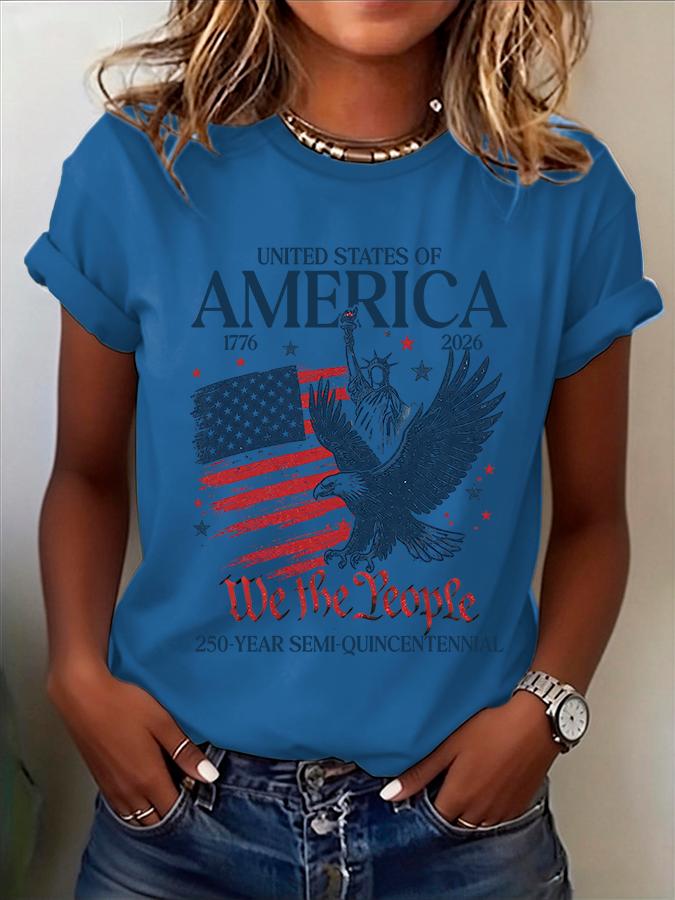 ilstile We The People 17762026 American Flag Eagle Print TShirt Women Casual Short Sleeve Independence Day Tops