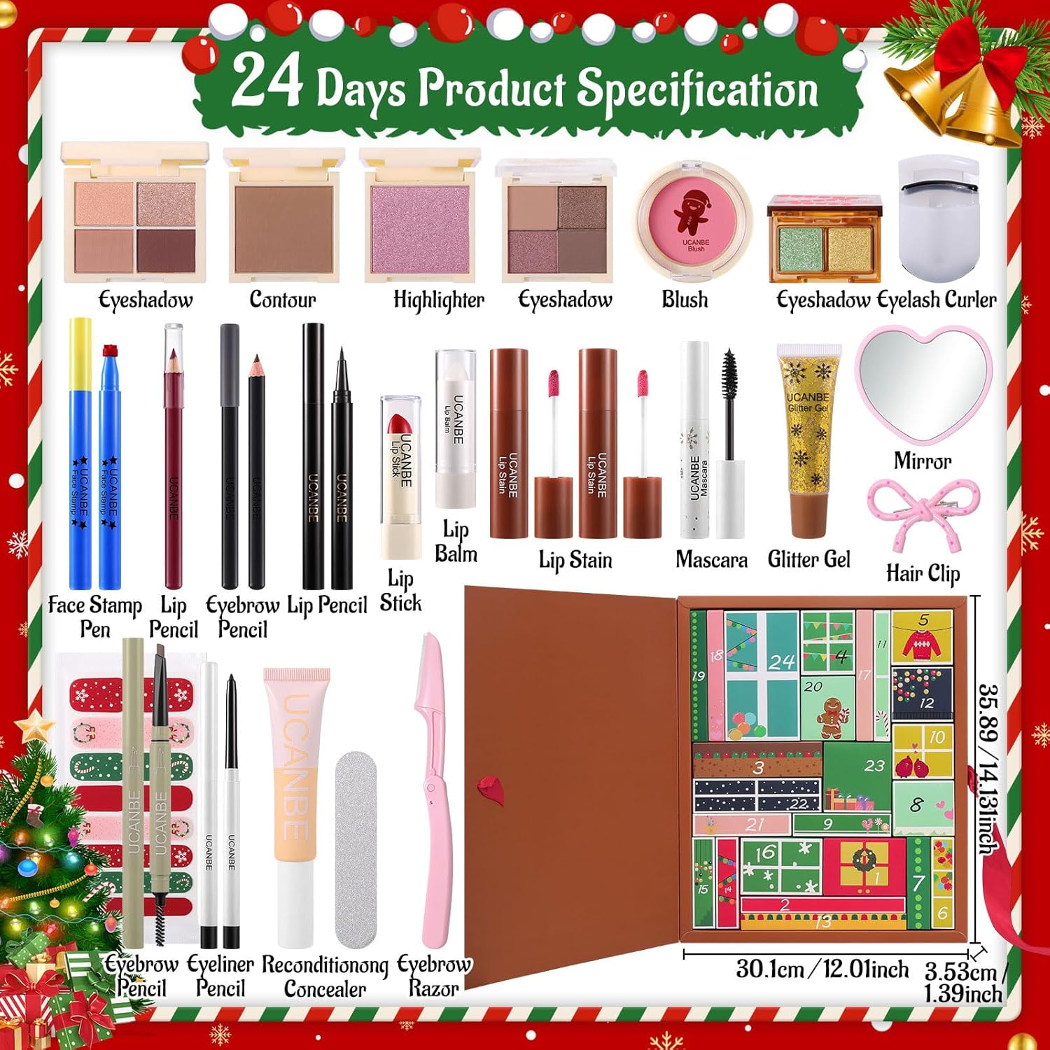 Makeup Advent Calendar 2025, 24 Days Christmas Gift Makeup Sets For Women, UCANBE 2025 Xmas Countdown Calendar Full Makeup Kits Beauty Makeup &