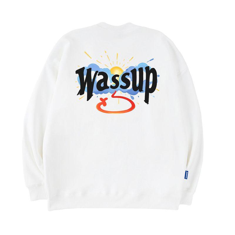 Wassup Cloud Sun National Trend Brand Crew Neck Sweatshirt Men's Autumn/Winter 2024 New Fleece-Lined Heavyweight Pullover Top