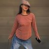 New Arrivals Open Run Women AsymmeTrical STriped Long Sleeve T shirT Fall