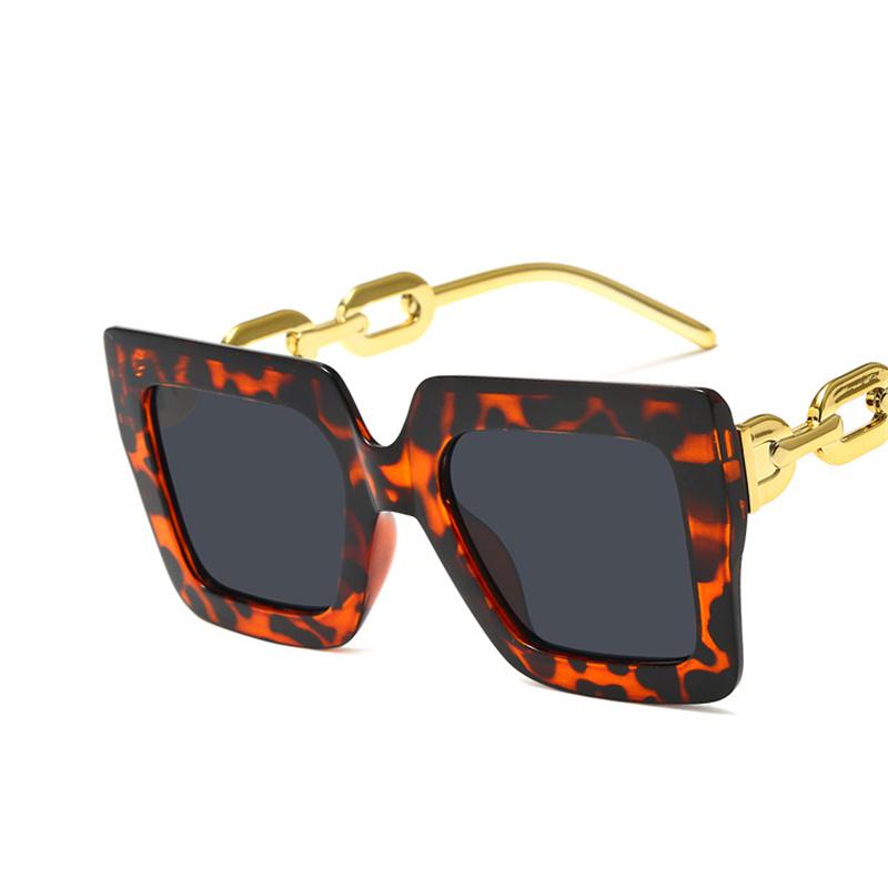 Retro Square Personalized Oversized Frame Chain Sunglasses Women Fashion Vintage Sun Glasses  Femme