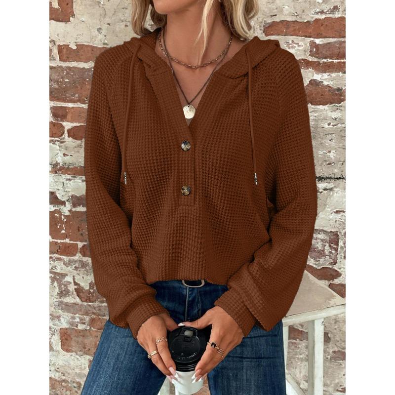 YYFS Dámská móda Ležérní Jaro Podzim Jednobarevný Potisk Dlouhý Rukáv S Kapucí Halenky & Košile