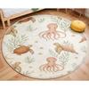 Playful Ocean Circle Rug White Carpet with Orange Turtles Octopus Gold Stars Cheerful Underwater Mat for Kids Room Nursery Decor