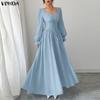 VONDA Elegante Abito Maxi da Donna con Scollo Quadrato, Maniche Lunghe, Allacciatura, Casual, da Festa, con Volant, Svasato