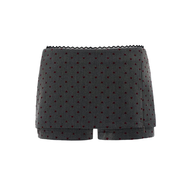 

Amee American Style Heart Split False-Two-Piece Skirted Leggings Female Summer Stylish Silm Package Hip Low Waist Lace Shorts Female Grey L