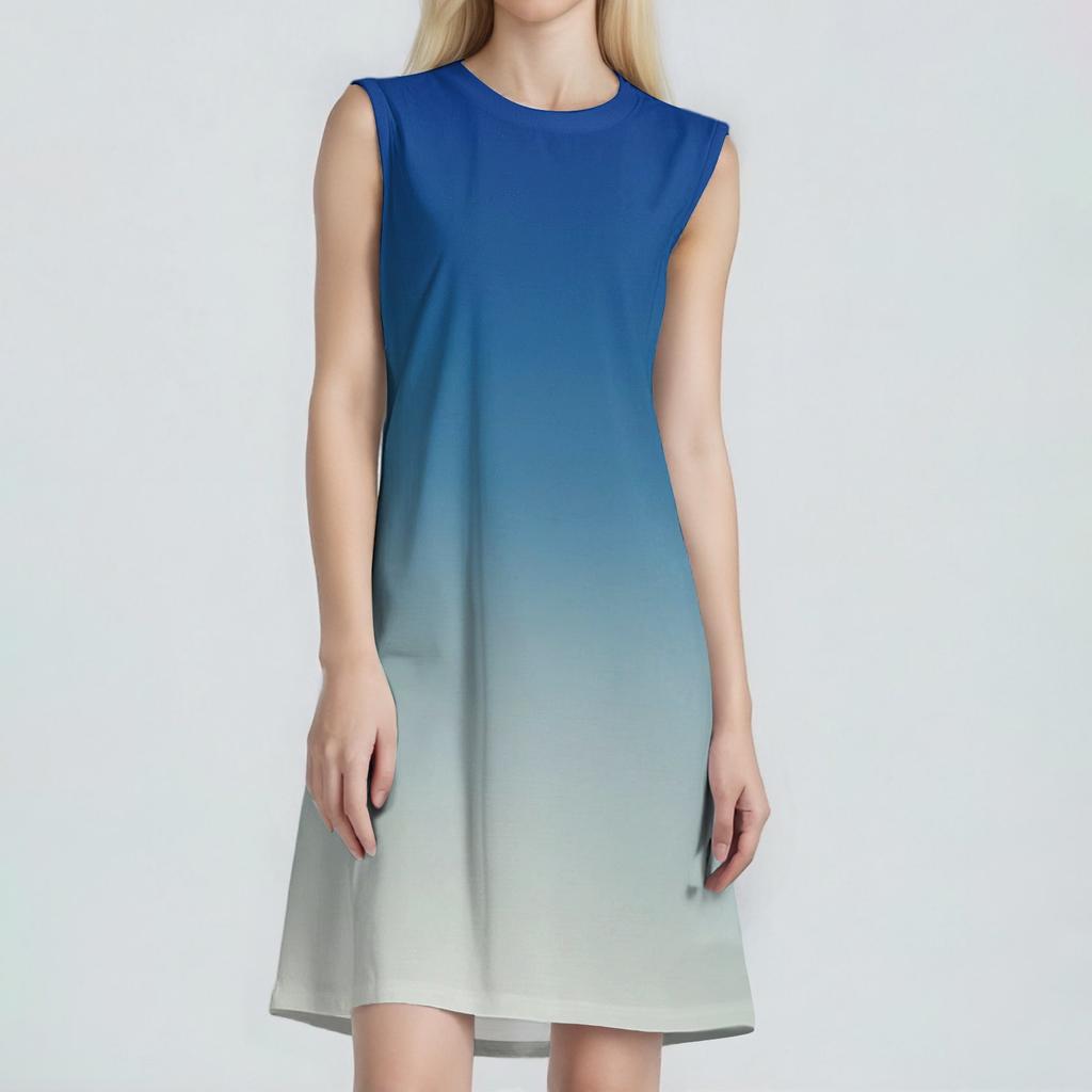 Damenmode Lässig Print Rundhals Ärmellos Kurzes Kleid